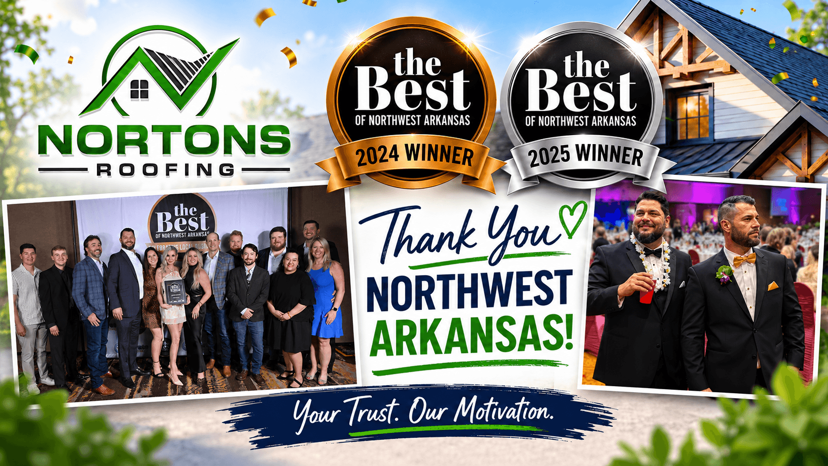 Nortons Roofing team celebrating Best of NWA recognition in Northwest Arkansas